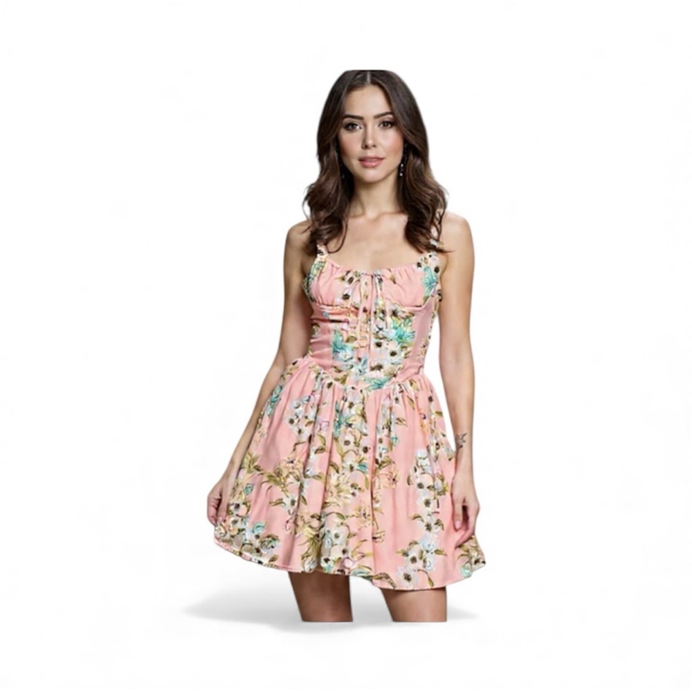 Agua Bendita Peach Floral Mini Dress, Size S-
Made in Colombia